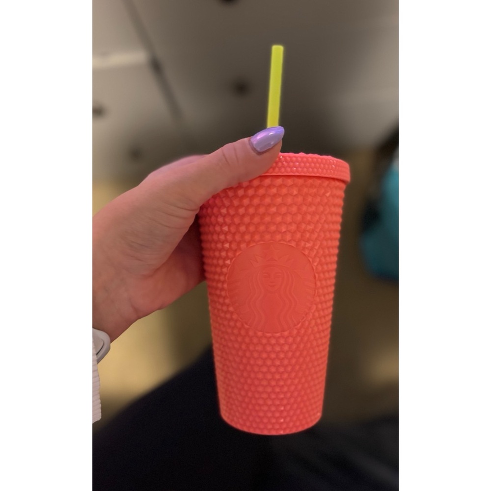 Starbucks Coral Textured Tumbler with Yellow Straw